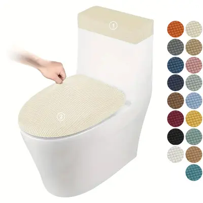 Verdickte Toilettensitzbezug aus Maisseide mit Jacquardmuster, Wassertankabdeckung, Hotel- und Hausbedarf, universelle elastische Toilettendeckelbezug - 7
