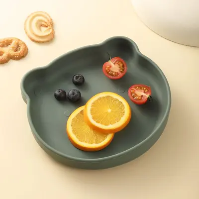 Baby Silicone Dinner Plate and Bowl Set with Bear Design and Spoon - 9