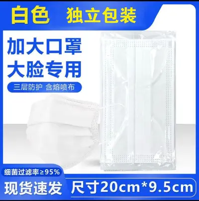 Extra Large Disposable Face Mask, Three-Layer Melt-Blown Fabric, Individually Packed - 8