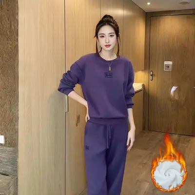 Plus Size Women's Two-Piece Sweatpants Set, Thin Spring Autumn Style - 7