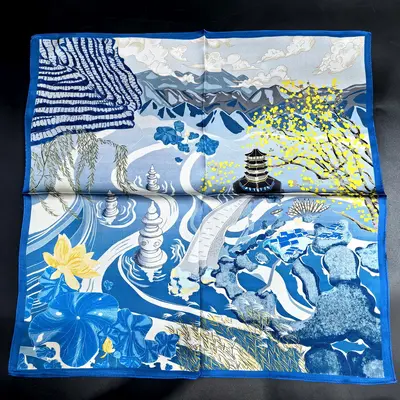 Mulberry Silk Printed Thin Summer Square Scarf - 12