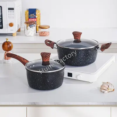 Maifanite Nonstick Pot Set with Wood-Grain Handle