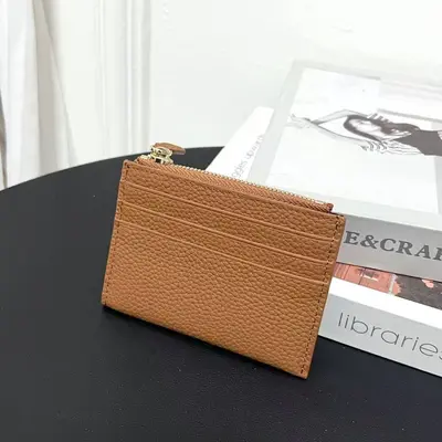 Genuine Leather Women's Card Holder, Cowhide, 2-in-1 Zip Coin Purse - 12