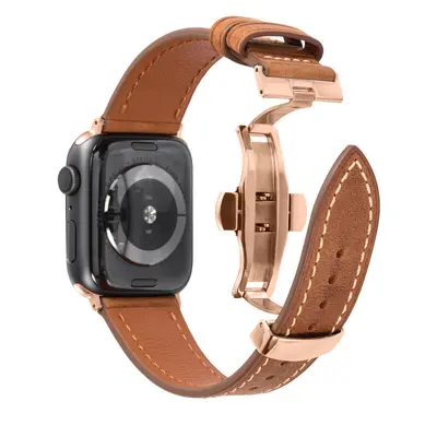 Men's Genuine Leather Apple Watch Strap, Butterfly Buckle, Series 1-7