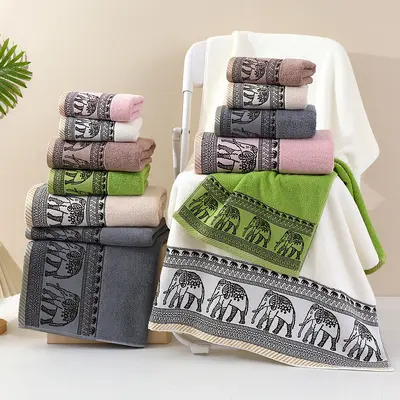 Pure cotton towel set with elephant jacquard pattern - 2