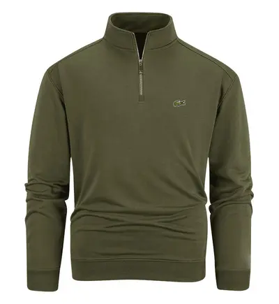 Half-Zip Terry Loop Sweatshirt with Embroidery, Autumn Winter - 10