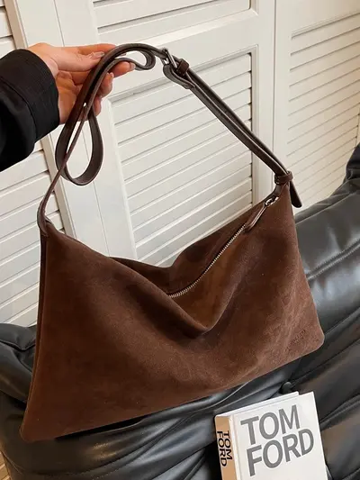 Retro Suede Pillow Bag for Women, Large Capacity Underarm Bag
