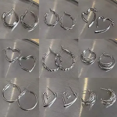 Серьги-кольца из серебра 925 пробы в гонконгском стиле, ретро, металлические серьги для женщин, ощущение высокого класса, геометрические гладкие серьги-кольца, универсальные, эффектные аксессуары для ушей для повседневных поездок на работу