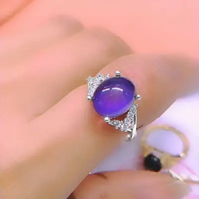 Temperature-Sensitive Stone Ring, Color-Changing, Diamond Micro-Embedded - 7