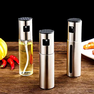 Oil spray bottle push type spray glass oil bottle kitchen home barbecue stainless steel oil spray bottle oil spray pot summer