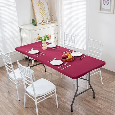 Cross-border elastic tablecloth half pack tablecloth simple solid color washable outdoor elastic milk silk tablecloth ready for supply - 8