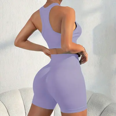 Cross-back seamless yoga bra and shorts set for women - 10