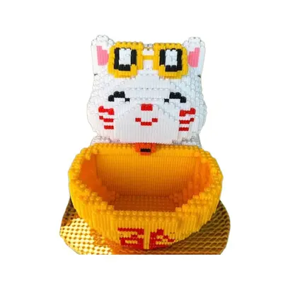 中国风财神爷摆件招财猫存钱罐积木diy益智儿童拼装玩具