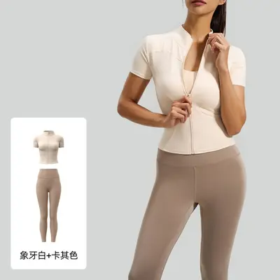 Juyitang High-Stretch Yoga Set with Stand-Collar Jacket for Women - 10