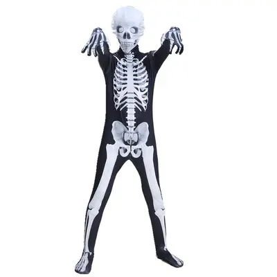 Children's Skeleton Hooded Bodysuit Costume, Halloween Party Performance Outfit - 9
