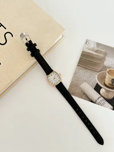 Korean-style quartz watch, leather strap, women's - 7