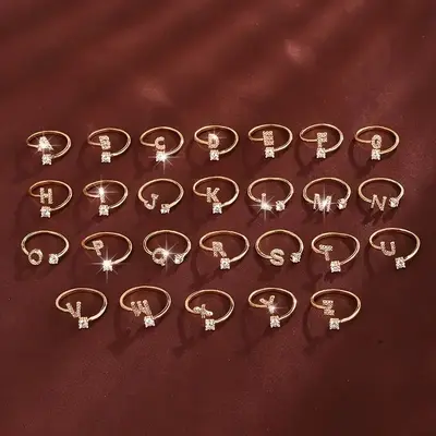 26 Letter Micro Zircon Women's Ring, 14K Plated