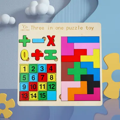 Wooden Educational Puzzle for Kids, Geometric Shapes, Numbers and Letters - 7
