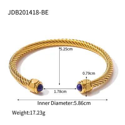 Natural Stone Titanium Steel Open Bangle, Non-Fading - 9