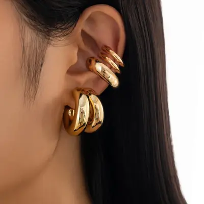 Non-Piercing Metal Pleated Ear Clips for Women, Geometric Design