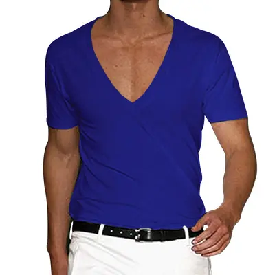 Men's Slim-Fit V-Neck Solid Colour Short-Sleeve T-Shirt