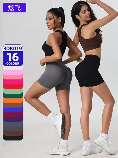 Yazlık yeni yüksek belli kalça toparlayıcı kadın fitness pantolonları, spor karın kontrolü sağlayan bisiklet taytları, şeftali kalça yoga şortları.