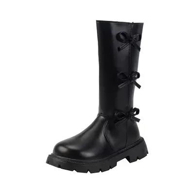 Mädchen-Lederstiefel, lang, Herbst/Winter 2026, mit Schleife