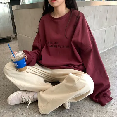 2025 neue Herbst Korea-Stil Hong-Kong-Stil einfacher Buchstabendruck Student Oversized dünner Langarm-Sweatshirt Damen Außenhandel