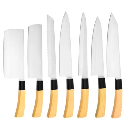 Japanese-style kitchen knife set, stainless steel, wood-pattern handle - 5