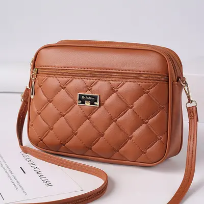 Women's Quilted PU Crossbody Small Square Shoulder Bag - 8