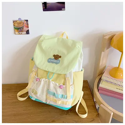 Dopamin-Farbblöcke Schulrucksack für Mittel- und Oberschüler, großvolumig, Klappdeckel, Doppelschulterträger, niedlicher Mädchen-Reiserucksack - 8