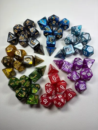 DnD polyhedral dice set, marble pattern transparent, 7 pieces
