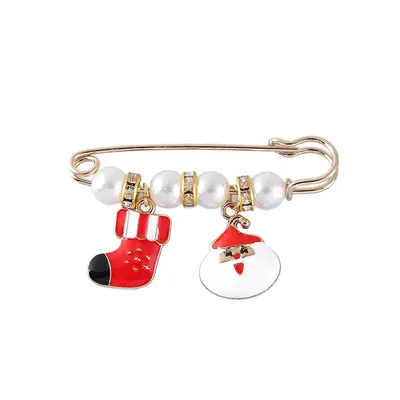 Christmas Pearl Brooch, Alloy, Snowman Sock Flower Design, Pin Back