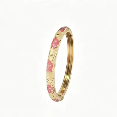 Enamel flower women's bracelet, open design - 13