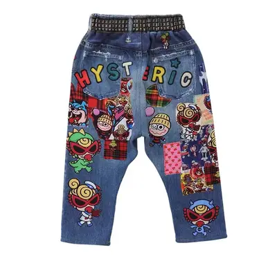Kids' Long Pants, Black Roller Coaster Print, 100% Cotton Terry