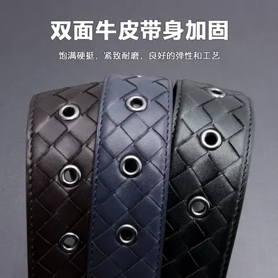 Men's woven leather belt, pin buckle, casual style