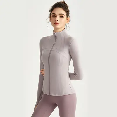 Damen Yoga-Jacke mit Daumenlöchern und Stehkragen - 10
