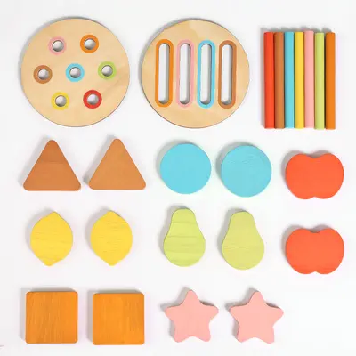 Holz-Montessori-Sortierbehälter für Farben und Formen, Babyspielzeug