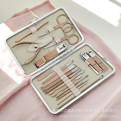 18-teiliges Rosen-Gold-Maniküre-Set, Schönheits-Maniküre- und Pediküre-Messer-Schere-Pflegeset Nagelschneide-Werkzeug Komplettset für Zuhause