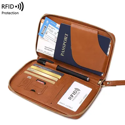 Cross-Border 2023 New RFID Long Passport Holder Ticket Storage Document Bag Multifunctional Travel Zipper Passport Bag