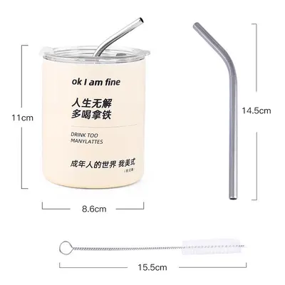 Stainless steel frosted American coffee cup, latte vacuum car cup, double-wall tumbler with straw, office thermos cup - 6