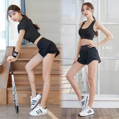 Women's Yoga Three-Piece Short Sleeve and Shorts Set, Quick-Dry Breathable - 9