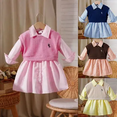 Baby Mädchen Kleidung 0-3J. Mädchen Herbst-Frühling Langarm Streifenhemd Kleid + Strickweste