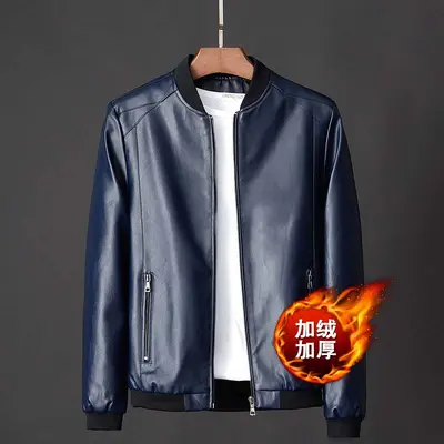 Men's Leather Motorcycle Jacket, Slim Fit, Korean Style, 2023 - 8