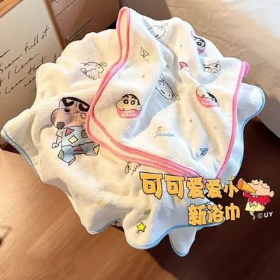 毛巾浴巾套装小新可爱公主风洗浴亲和吸水干爽擦拭居家珊瑚绒裹巾