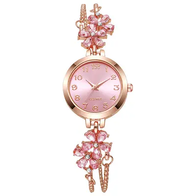 Floral rhinestone women's watch pull-string bracelet - 5