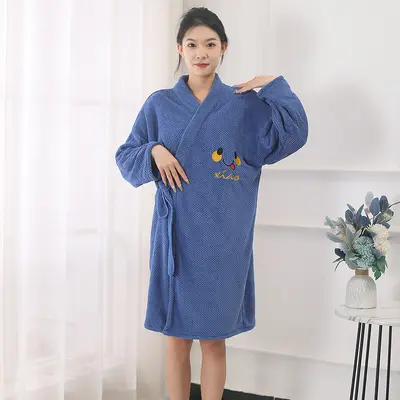 New pineapple patterned plaid bathrobe bathroom skirt wearable bath towel coral velvet thickened soft absorbent home pajamas hotel bathrobe - 11