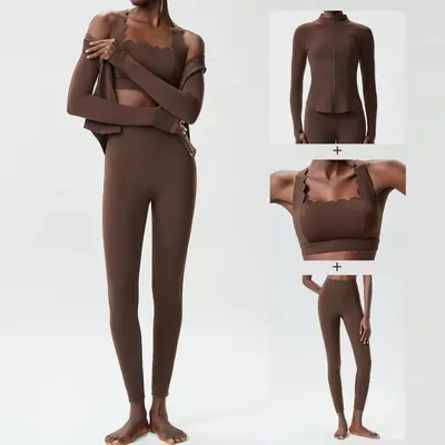 Enges Yoga-Set für Damen, große Größen, elastisch, schnell trocknend, 3-teilig - 7