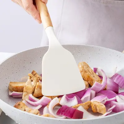 12-piece white silicone kitchen utensil set with wooden handles Amazon kitchen utensils spatula Scandinavian style kitchen tools