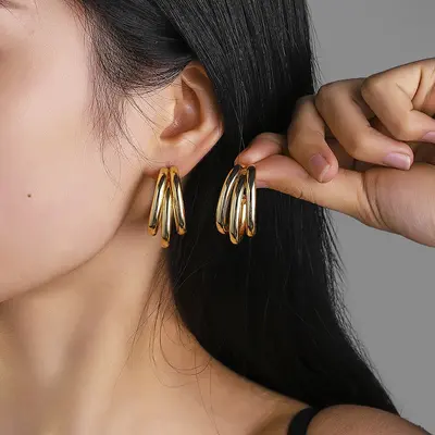 Geometrische C-Form Ohrringe Damen Gold minimalistisch - 7